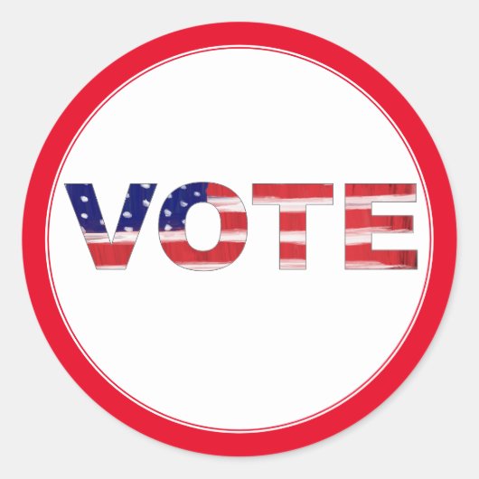 Stem tekst in vlag kleuren rood ronde sticker (Voorkant)