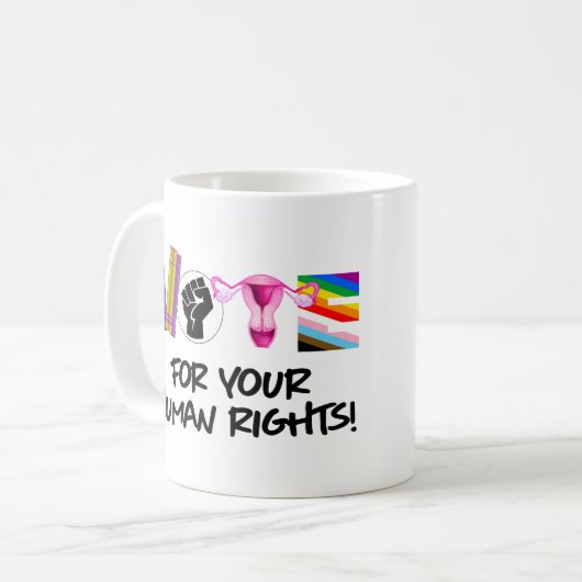 Stem voor uw mensenrechten koffiemok (Voorkant links)