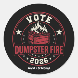 Stem-vuilnisbak brand 2026 Satirische politieke pa Ronde Sticker