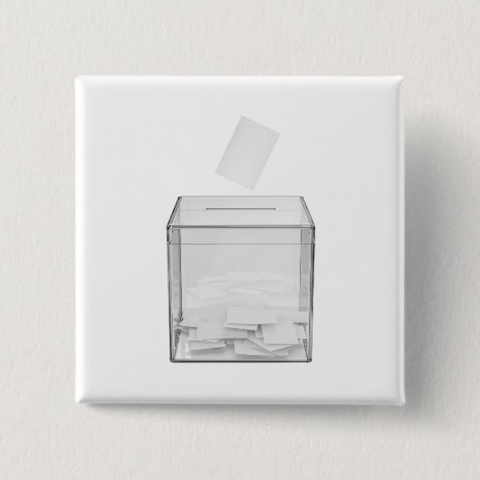 Stemdocument en transparant stemhokje vierkante button 5,1 cm (Voorkant)