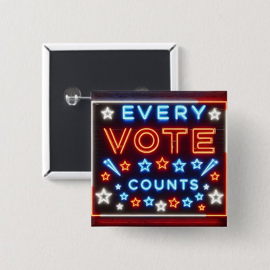 Stemherinnering neonteken vierkante button 5,1 cm (Voorkant /achterkant)