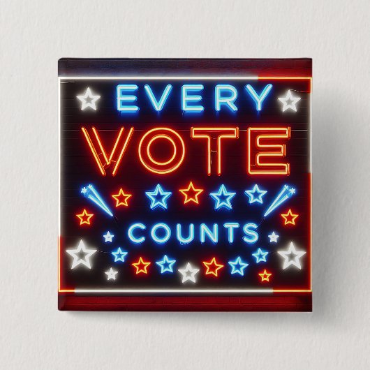 Stemherinnering neonteken vierkante button 5,1 cm (Voorkant)