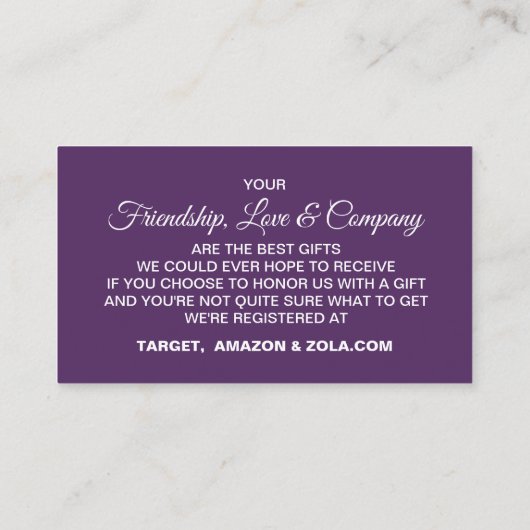 Stemkaarten voor bruiloft - Paarse / pruimenteelt Informatiekaartje (Achterkant)