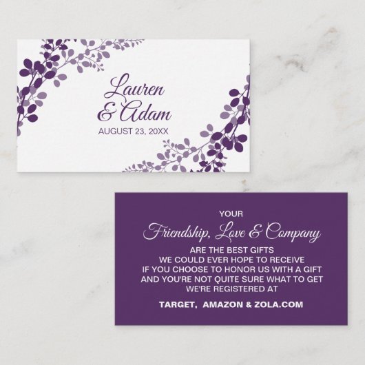 Stemkaarten voor bruiloft - Paarse / pruimenteelt Informatiekaartje (Voorkant / Achterkant)