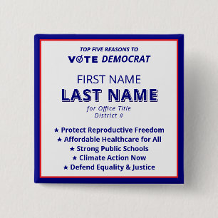 Stemkandidaat Naam 2026 Eenvoudig Democraat Platfo Vierkante Button 5,1 Cm