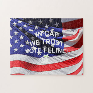 Stemkat met Amerikaanse vlag Puzzle Legpuzzel