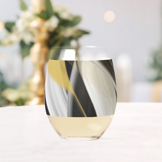 Stemless wijnglas Abstracte kunst zwart wit goud Wijnglas Zonder Voet (Insitu (Huwelijk))