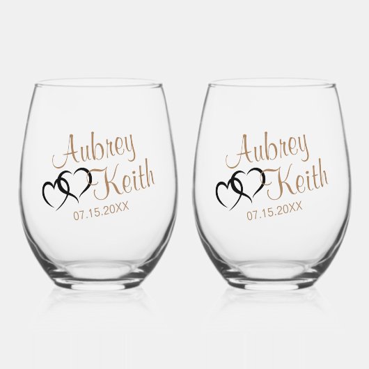 Stemloze wijnglazen met bruid en bruidegom naam wijnglas zonder voet (Achterkant)
