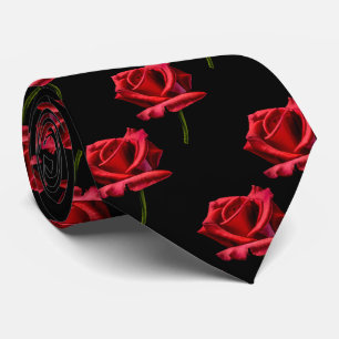 Stemmed Red Rose Pattern Stropdas