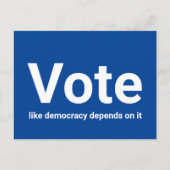 Stemmen als democratie hangt ervan af, wit en blau briefkaart (Voorkant)