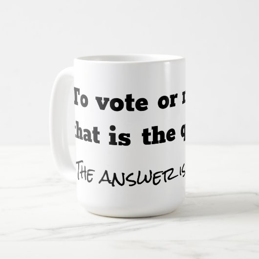 Stemmen of geen vraag stellen en wit beantwoorden koffiemok (Voorkant links)
