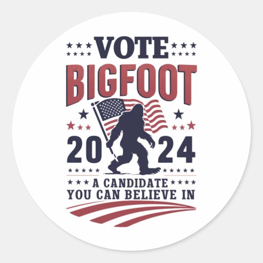 Stemmen op Bigfoot 2024 Sasquatch Presidential Ronde Sticker (Voorkant)