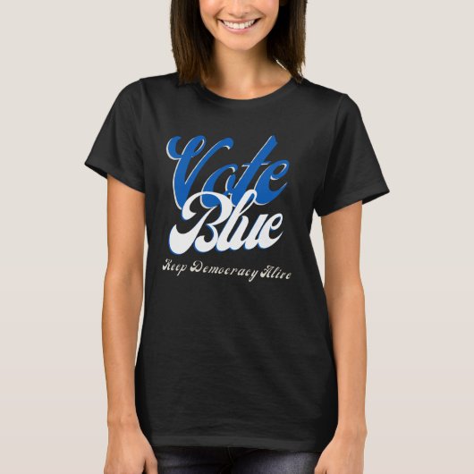 Stemmen tegen blauwe retro-stijl Word Art T-shirt (Voorkant)
