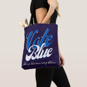 Stemmen tegen blauwe retro-stijl Word Art Tote Bag