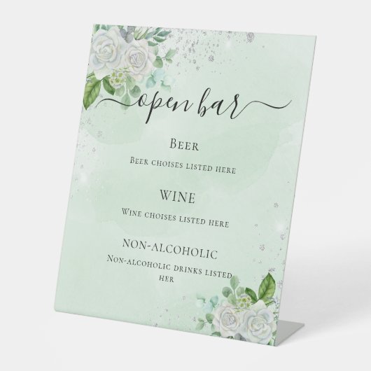 Stemmen van de bruiloft florale eucalyptus green reclamebord met voetstuk (Voorkant)