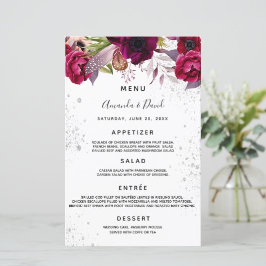 Stemmenfloralen witte bogundy paarse glitter (Staand voorkant)