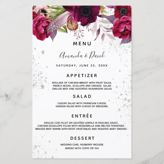 Stemmenfloralen witte bogundy paarse glitter (Voorkant)