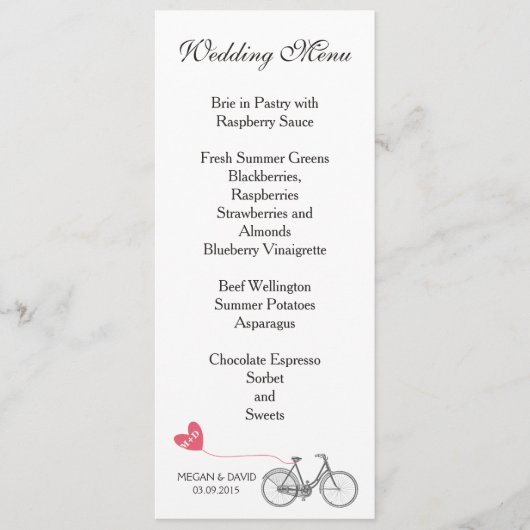 Stemmenu elegant witte romantische fiets menu (Voorkant)