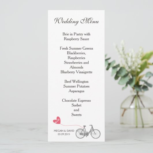 Stemmenu elegant witte romantische fiets menu (Staand voorkant)