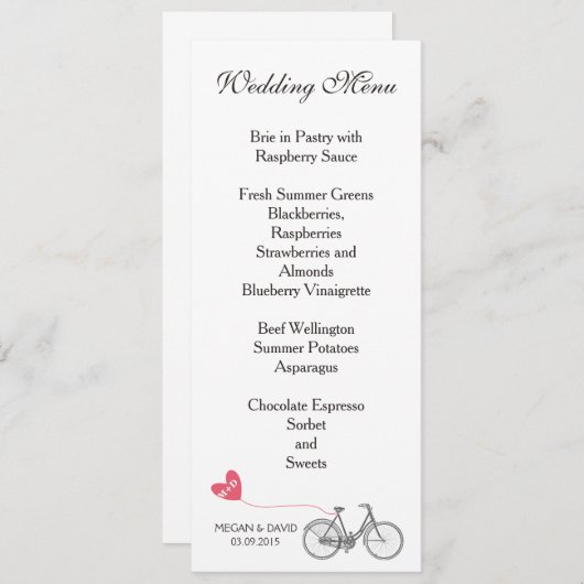 Stemmenu elegant witte romantische fiets menu (Voorkant / Achterkant)