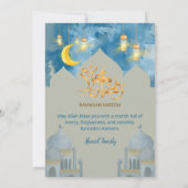 Stemmig Blau Aquarel Moskee Iftar-diner Kaart (Achterkant)
