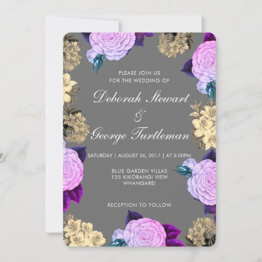 Stemmig donkergrijs violette bloem Boho houtskool Kaart (Voorkant)