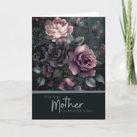 Stemmig, Elegant Moederdag Donker Bloemboeket Kaart (Voorkant)