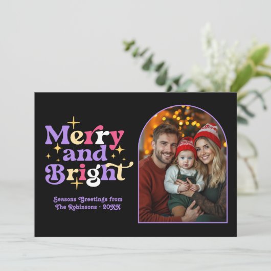 Stemmig Luxe Moderne Retro Kerst Familie Foto Feestdagenkaart (Staand voorkant)