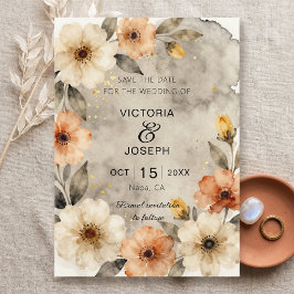 Stemmig Sepia Boho Waterverf Bloemig Gouden Bruilo Save The Date