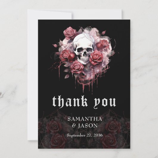 Stemmige Donkere Gotische Bloemrijke Schedel Hallo Bedankkaart (Voorkant)