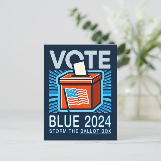 Stemming Blauw 2024 Stembus Amerikaanse presidents Briefkaart (Staand voorkant)