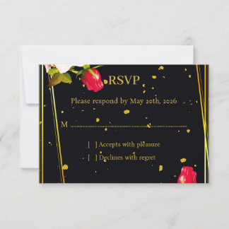 Stemming Bloem Zwarte en Gouden Huwelijks RSVP Rea Kaartje