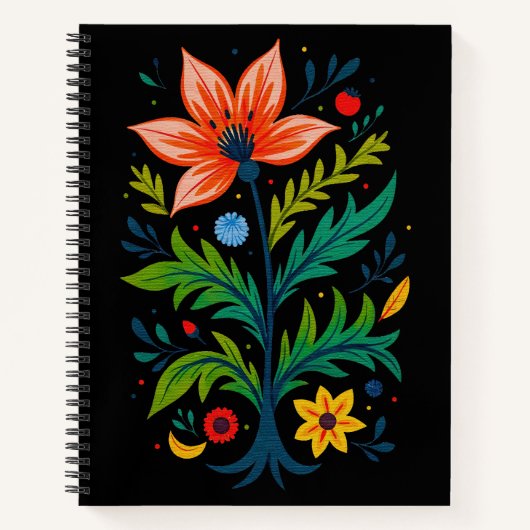 Stemming Boho Volkskunst Bloem Boom Botanisch Notitieboek (Voorkant)