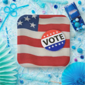 Stemming Button op Amerikaanse vlag Papieren Bordje (Feest)