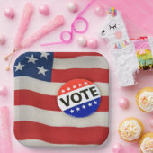 Stemming Button op Amerikaanse vlag Papieren Bordje (Feest)