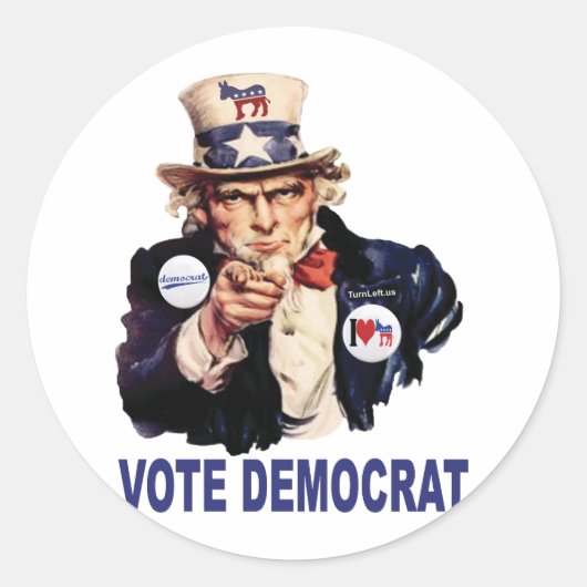 STEMMING DEMOCRAT RONDE STICKER (Voorkant)