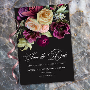 Stemming Donkere Bloemrijke Zwarte Bordeaux Romant Save The Date