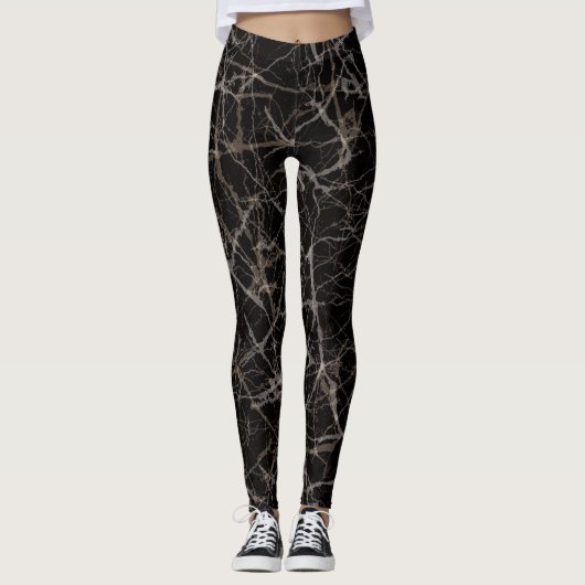 Stemming Elegante Zwarte Marmer & Steen Textuur Leggings (Voorkant)