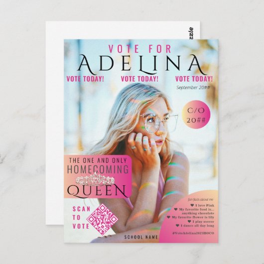 Stemming Homecoming Koningin Roze Magazine Stijl H Briefkaart (Voorkant / Achterkant)