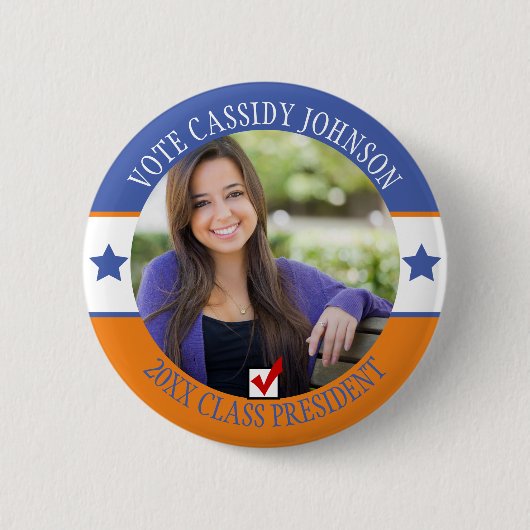 Stemming in het bemiddelingsorgaan Blauwe en Oranj Ronde Button 5,7 Cm (Voorkant)