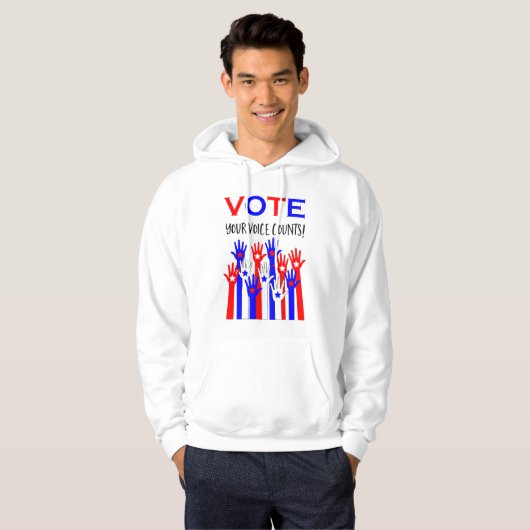 Stemming! Je stem telt! Patriottische handen Hoodie (Voorkant volledig)