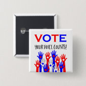 Stemming! Je stem telt! Patriottische handen Vierkante Button 5,1 Cm (Voorkant /achterkant)