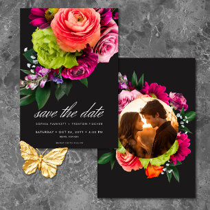 Stemming Luxe Bloemrijke Levendige Roze Zwarte Fot Save The Date