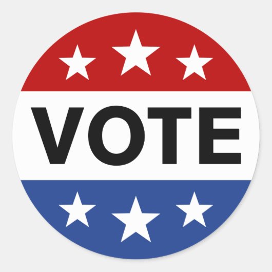 Stemming op de verkiezingsdag, rode witte en blauw ronde sticker (Voorkant)