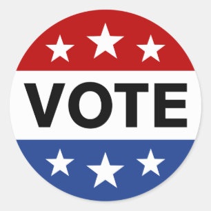 Stemming op verkiezingsdag, rode witte en blauwe s ronde sticker