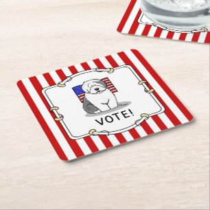 Stemming! Oud Engels Sheepdog Grey 1 Cute Politica Kartonnen Onderzetters