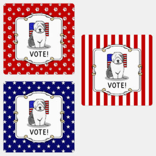 Stemming! Oud Engels Sheepdog Grey 1 Cute Politica Labels