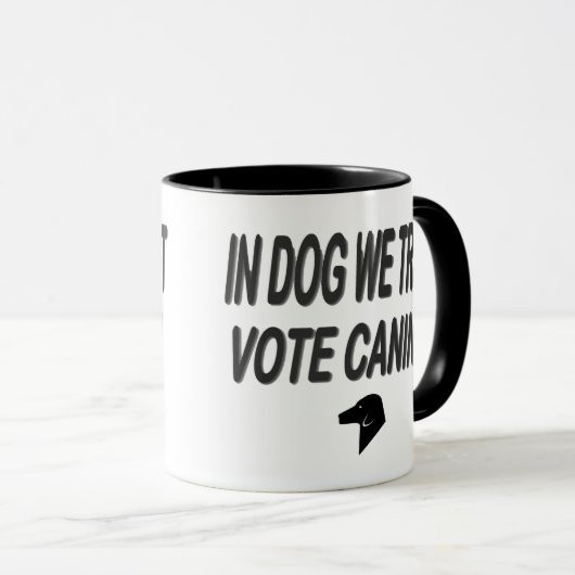 Stemming: punt met zwarte tekst mok (Voorkant rechts)