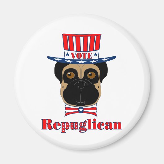 Stemming: regPUGlican Funny Pug in rood wit blauw Magneet (Voorkant)