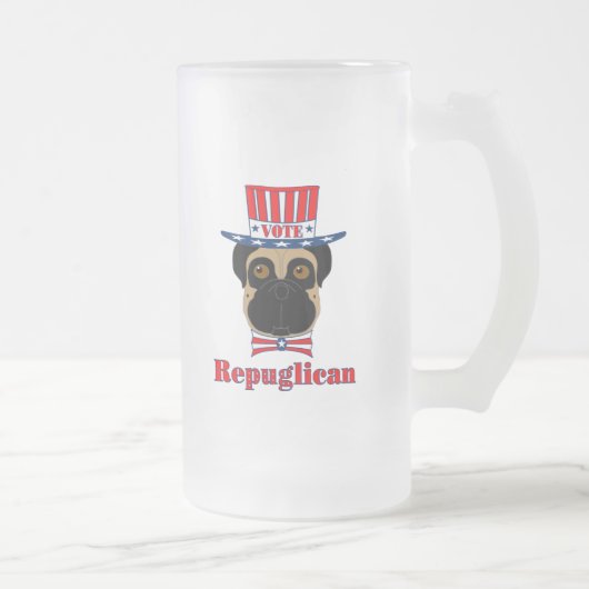 Stemming: regPUGlican Funny Pug in rood wit blauw  Matglas Bierpul (Rechts)
